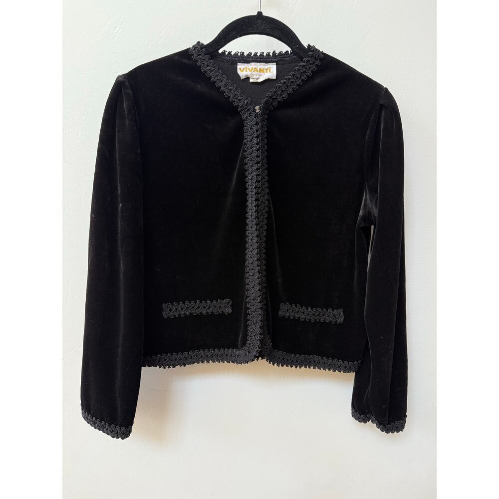 Vintage Vivanti Womens Velvet Cropped Jacket Black Size‎ L Whimsigoth Open Front